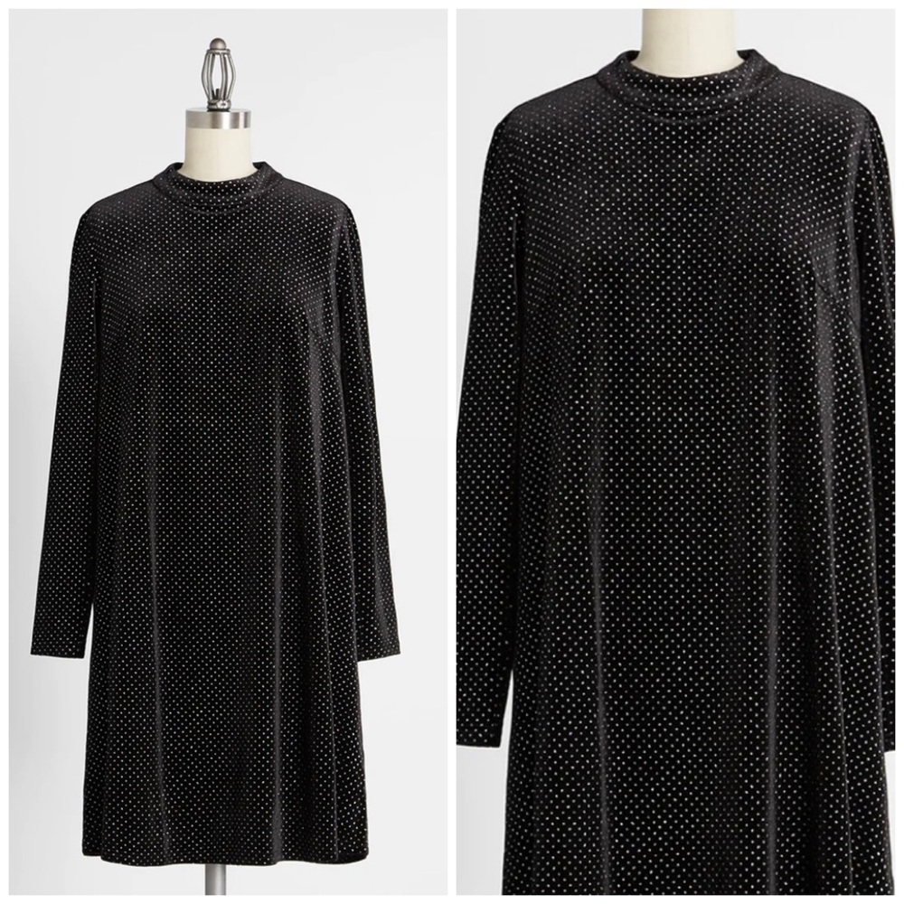 Sugarhill Brighton | Roksana Sparkle Velvet Swing Dress Black 6 NWT